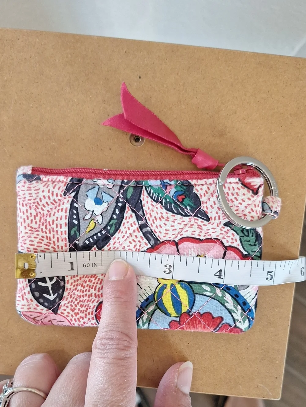 Vera Bradley Key Fob Pouch Pink Floral Hearts Quilt Stitch